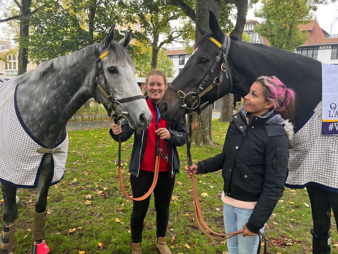 ALPINISTA and her faithful travel companion PILGRIM DANCER….setting off back to HQ after a fantastic Victory in the Prix de l'Arc de Triomphe… by her side since her debut ❤️