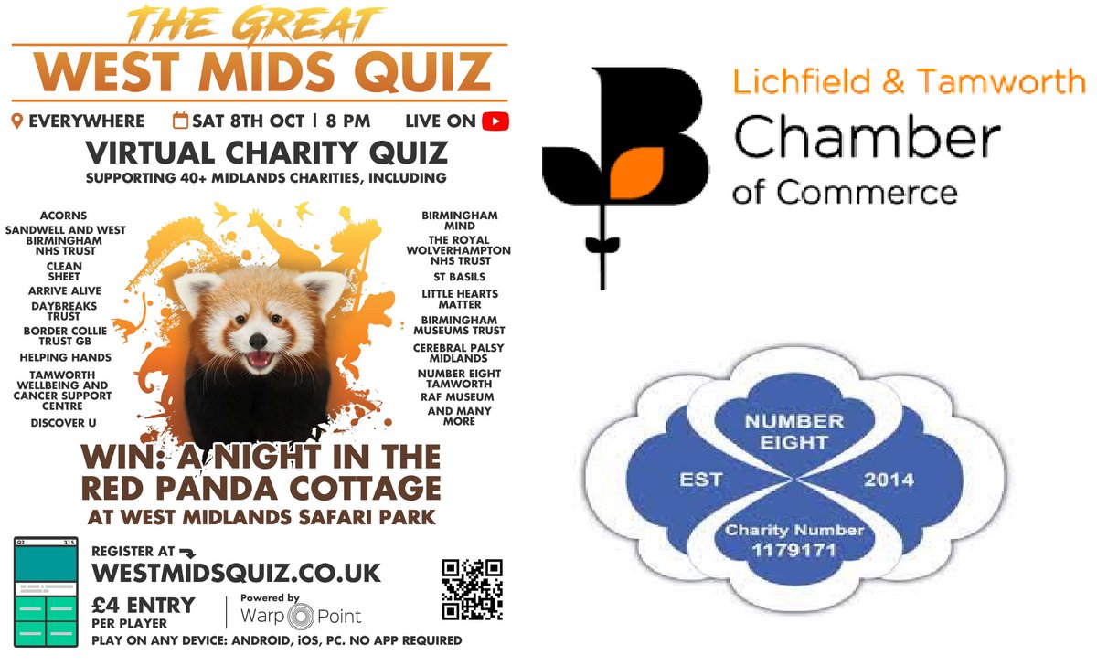 Support our chosen charity this Saturday evening as we play the Great West Mids Quiz in aid of Number Eight Tamworth, follow link to register your team...

lnkd.in/e9hFwYs8

More info - numbereighttamworth.org.uk

#amazingtamworth #WestMidsQuiz #charity #Tamworth #Lichfield