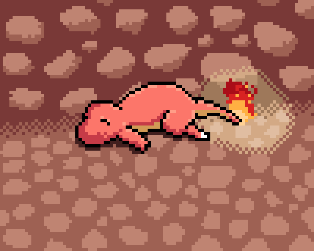 Ineedacodee's tweet photo. #pixeltober day 1/31 
Theme: #glow 
I made a small #charmander sleeping in a cave 😴

#pixel_dailies #pokemon #pixel #art #pixelart https://t.co/2XT4V4pkHC
