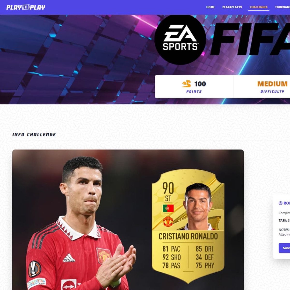 PlayAndPlay7's tweet photo. Hey guys have you tried #Fifa23 ? 
There are new #challenges about it on our platform, run over and check it out!

#playandplay https://t.co/B6UYjV51Zs