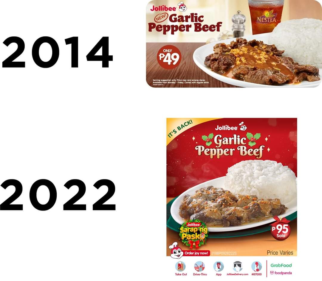 nextdoormartian's tweet photo. Garlic Pepper Beef
2014 - P49
2022 - P95
93.9% increase

Minimum Wage
2014 - P451
2022 - P570
26.4% increase

So sipag parin ba ang kulang kaya naghihirap? https://t.co/vhL8QSxlMP