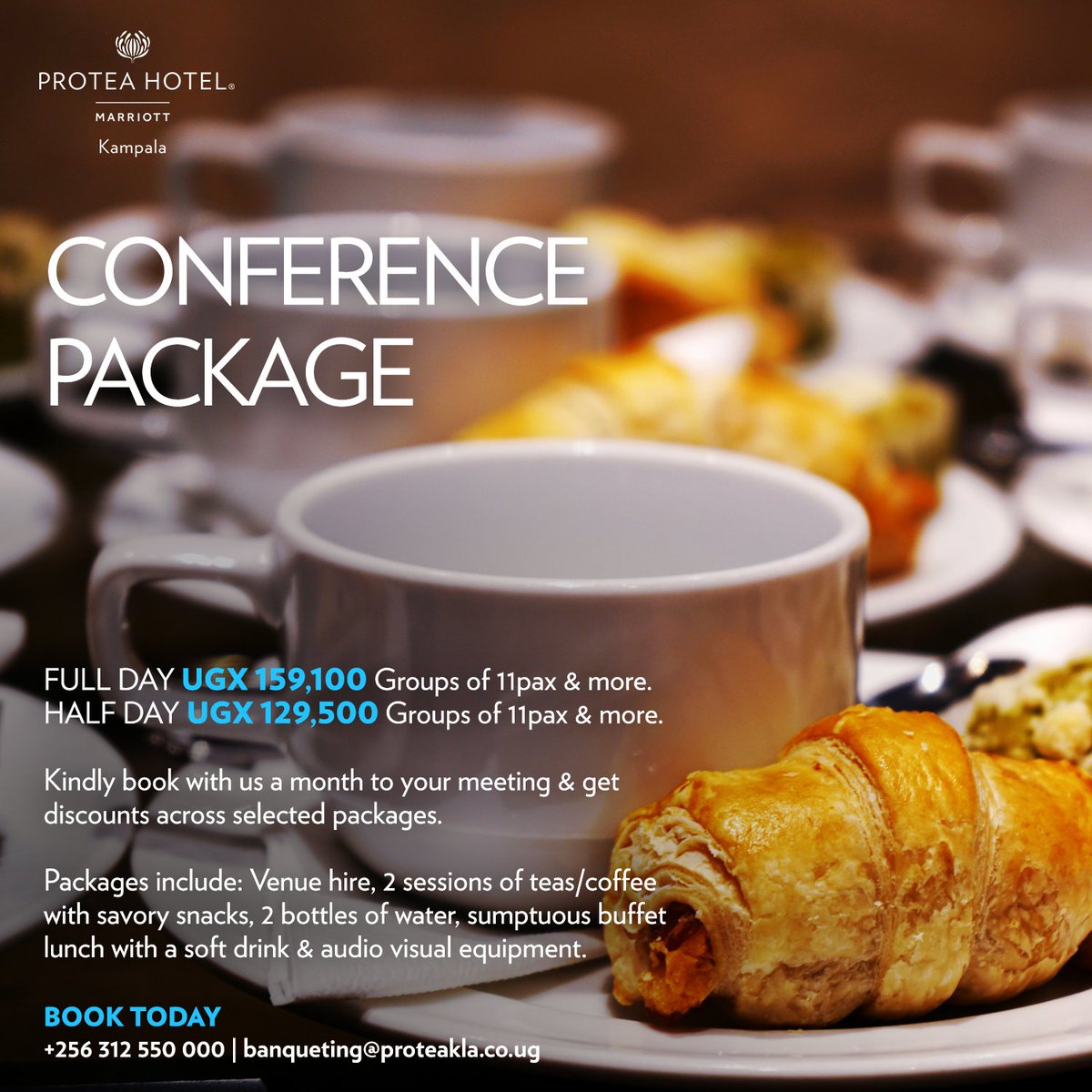 ProteaKampalaH's tweet photo. Secure a conference space at #ProteaKampala & enjoy savory snacks, audio visual equipment & lots of other amenities.
Book a month in advance for great discounts: 0312550000
#ConferencePackages #conference https://t.co/t5K6d6L3It