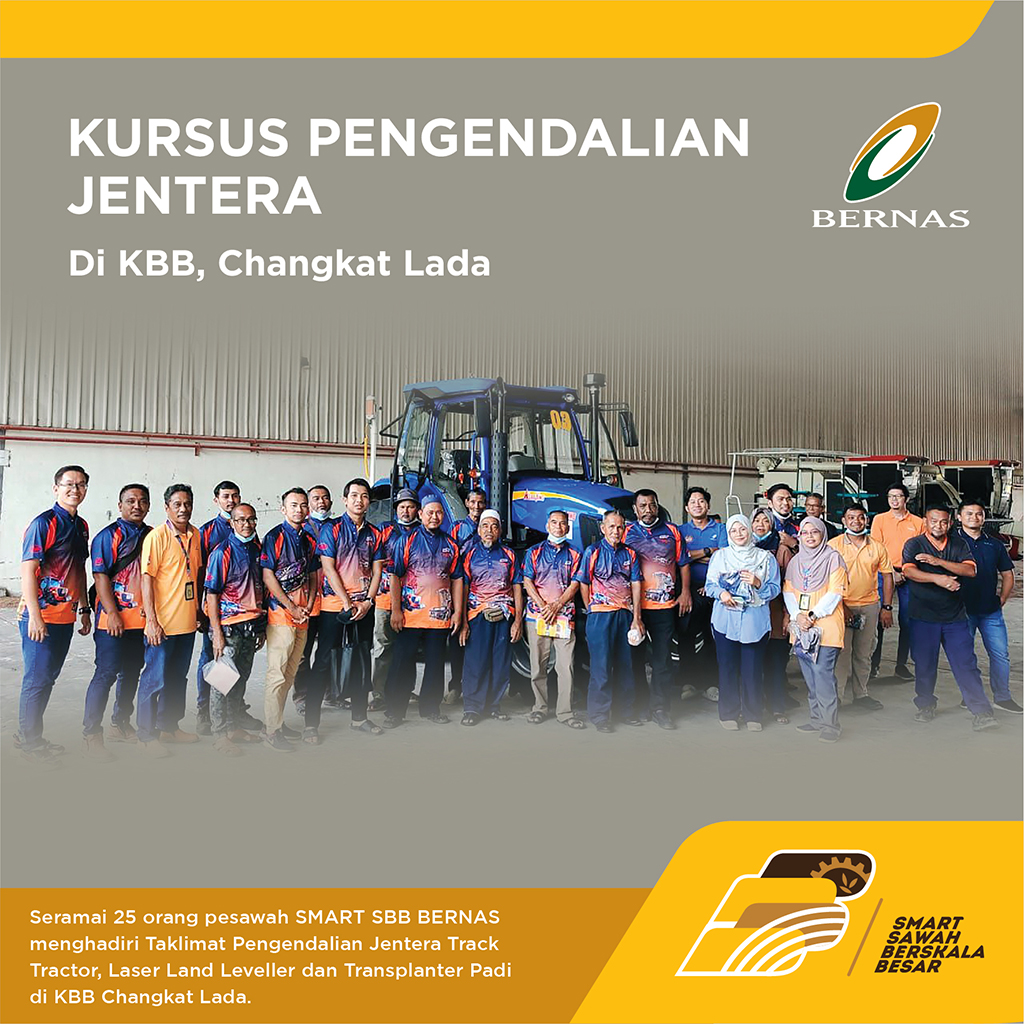 BernasOfficial's tweet photo. Seramai 25 orang pesawah SMART SBB BERNAS menghadiri Taklimat Pengendalian Jentera Track Tractor, Laser Land Leveller dan Transplanter Padi di KBB Changkat Lada.
#BERNAS #KesejahteraanuntukSemua #NourishingtheNation #SmartSBB #SmartSawahBerskalaBesar #ProgramKITA #Malaysia https://t.co/huj9uSlfZe