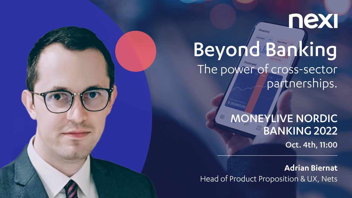 nexigroup's tweet photo. Tomorrow our Head of Product Proposition and User Experience at Nets, Adrian Biernat, will be at the MoneyLIVE Nordic Banking event to discuss all the opportunities for cross-sector partnerships in #banking

More at https://t.co/J2tComKBzy https://t.co/rwJVORmzxM