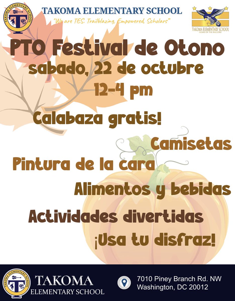 takomaes_pto's tweet photo. Mark your calendars! Our fall festival is happening Oct 22 from 12-4pm. So many fun activities planned, and rumor has it there may be a bounce house/slide/pirate ship combo… 

See you there! And hopefully in costume 👻 https://t.co/gFHUqaeWda