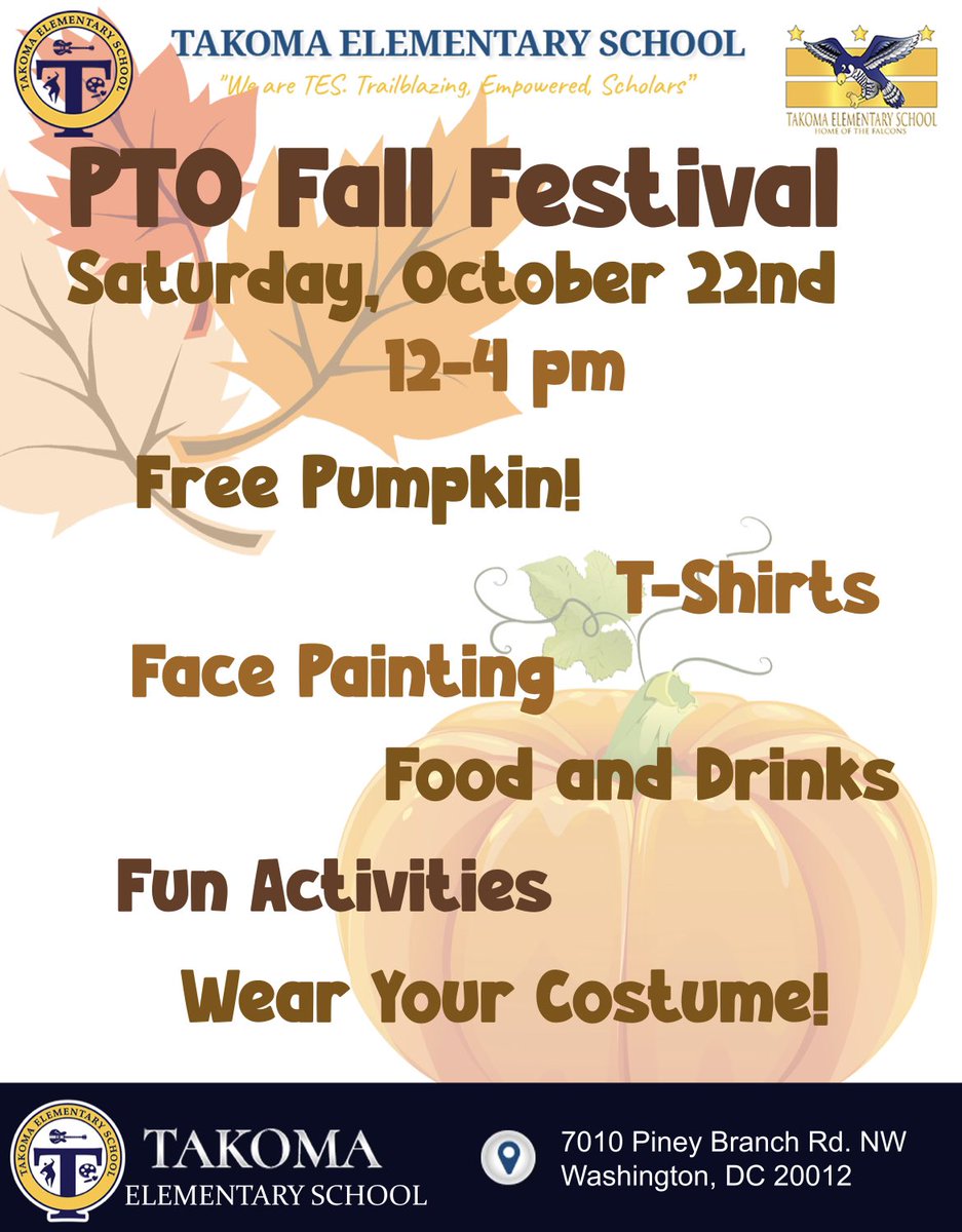 takomaes_pto's tweet photo. Mark your calendars! Our fall festival is happening Oct 22 from 12-4pm. So many fun activities planned, and rumor has it there may be a bounce house/slide/pirate ship combo… 

See you there! And hopefully in costume 👻 https://t.co/gFHUqaeWda