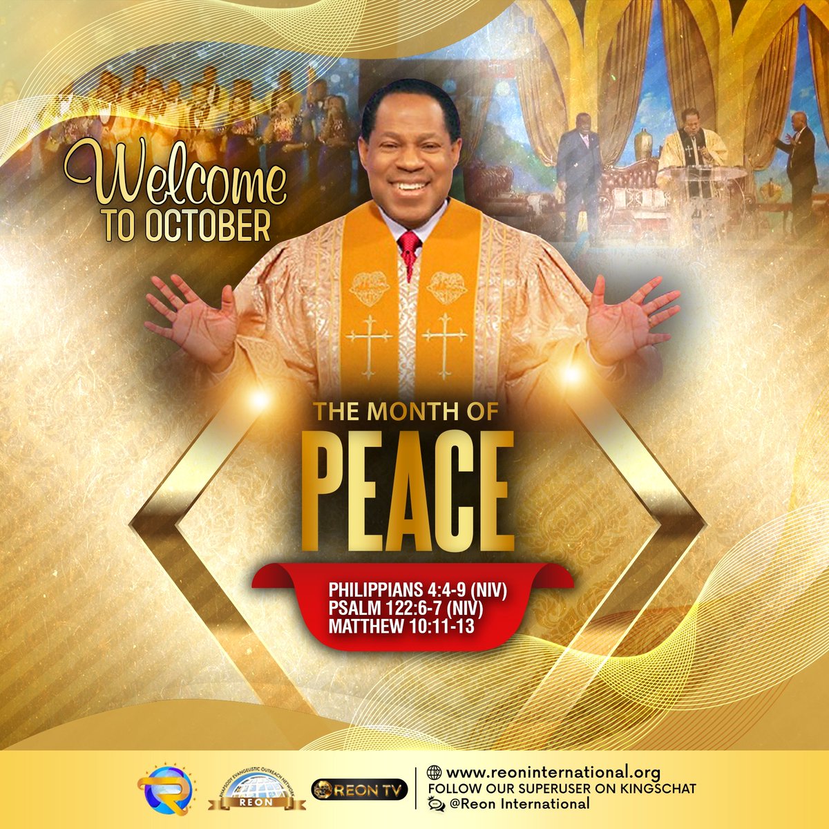reonintl's tweet photo. Our dear Man of God, through the Spirit declares OCTOBER as the MONTH of PEACE!ππ₯°π₯°π«π―β€οΈ
JOHN 14:27
PEACE! PEACE!
Every day declare peace to YOUR NATION, HOME, OFFICE...EVERYWHERE!ππ«β€β€β€π―
#REON22
#pastorchrisreachoutworld
#October3rd
#Peace
#Jesus
#Christianity https://t.co/rkriiq6rQI