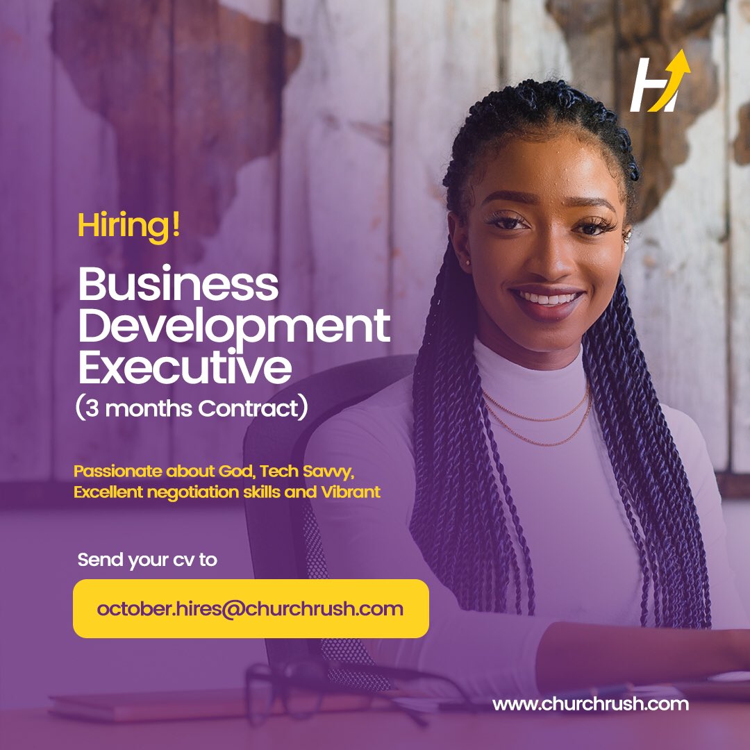 church_rush's tweet photo. Heyy
We are Hiring
We are looking for Business Development Executives 

Requirements 
Applicants must be tech savvy
Applicants must reside in Lagos 
Applicants must have excellent Negotiation skills 
Applicants must be Passionate about God https://t.co/MUPDB64ojH