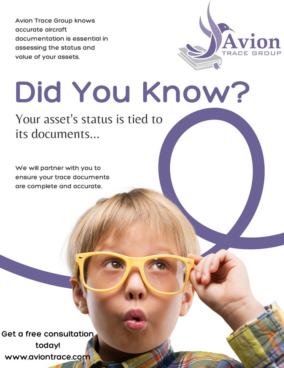 AvionTrace's tweet photo. Avion Trace Group understands that your #asset's status is tied to its documents... Are you #prepared? Let us help you.
Trace Documents: #Accurate and Complete
#aviation #STEM #womeninaviation #avigeeks #avitrader #tech #womanowned #audit #llp #engine #aircraft #boeing https://t.co/ZcZAwgCmAp