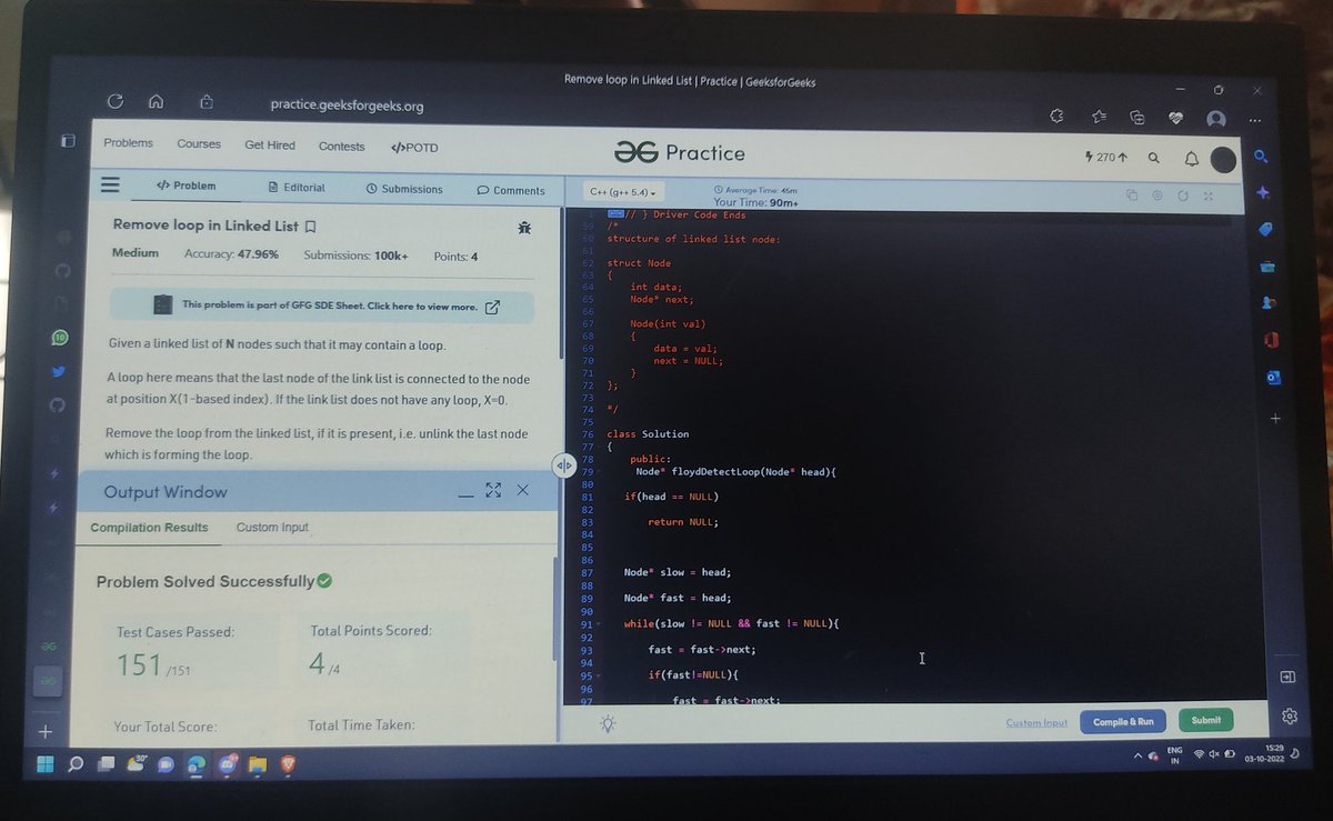 roy2pushkar's tweet photo. #Day95 of 100 Days of Code by
@CodeinCommunity
and
@MinutesCoding
Question Solve: Remove Loop from Linked List
Link:- https://t.co/FVyhfCcSLi
Discord:- https://t.co/7G195aCdVx…
#100daysofcodechallenge #codeincommunity #codein100daysofcode #100daysofcode #codingoood https://t.co/6e1XYuLS2k