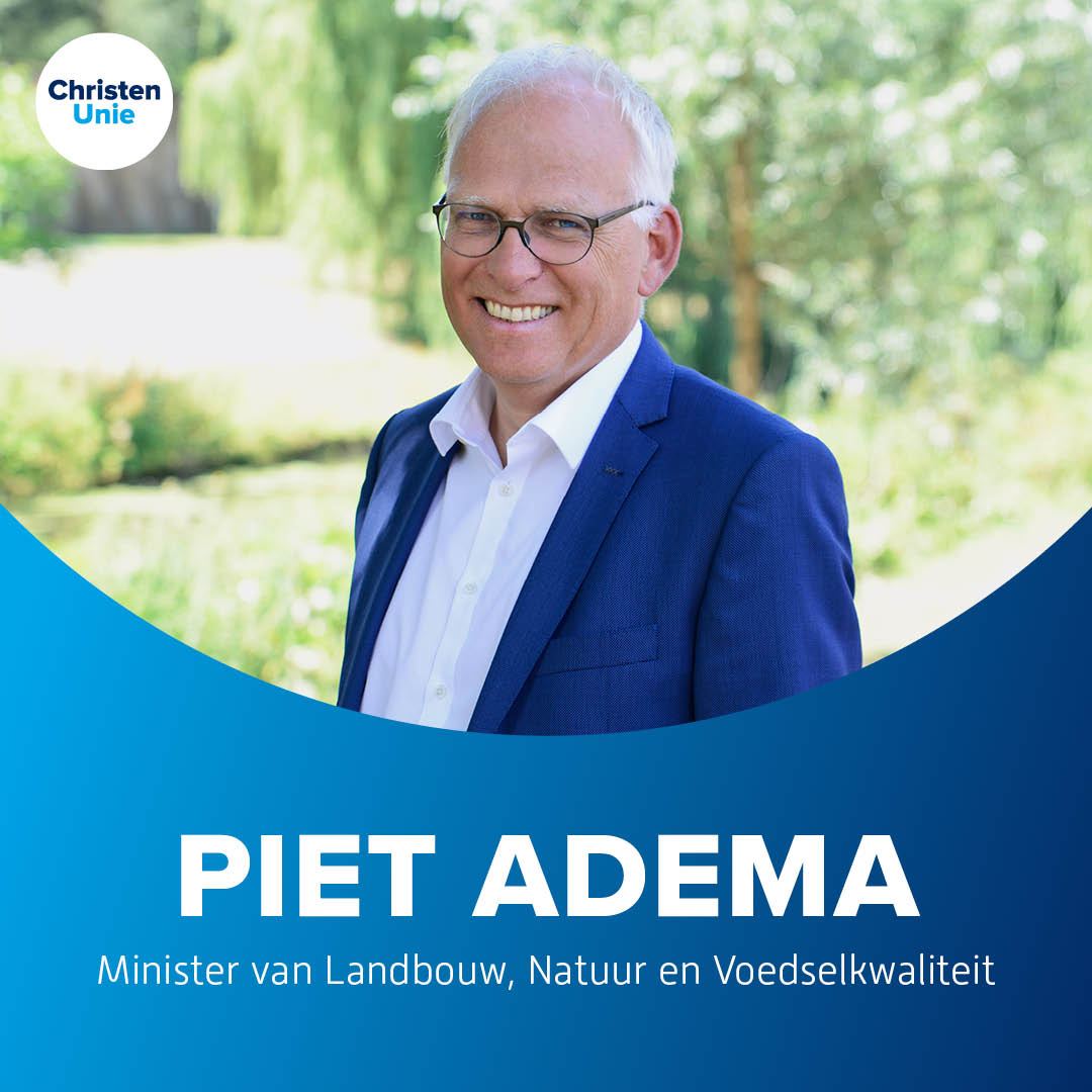 Piet Adema is vanaf vandaag de nieuwe minister van Landbouw. Hij neemt namens de ChristenUnie de plek in van Henk Staghouwer. 

Lees meer in het persbericht: christenunie.nl/blog/2022/10/0…