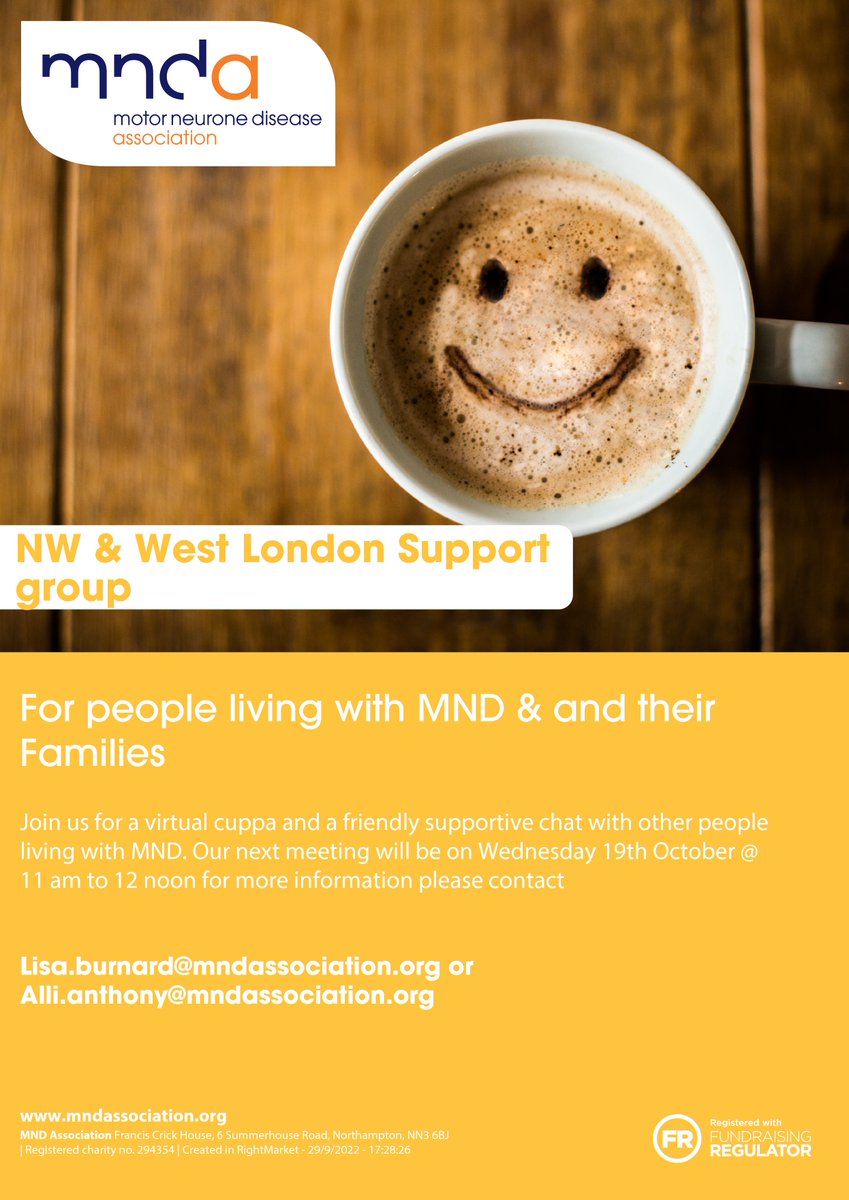 Here are details of our upcoming, online support meetings #MND
