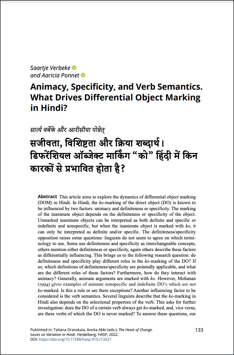 talesofarishi's tweet photo. Happy to share that our article on #Hindi DOM got published in 'The heart of change: Issues on variation in Hindi', a great edited volume by @TatianaOranska1  and @AbbiAnvita . I wrote a small summary:
@GentIndia 
#typology #grammar https://t.co/OdLpjL2mU4