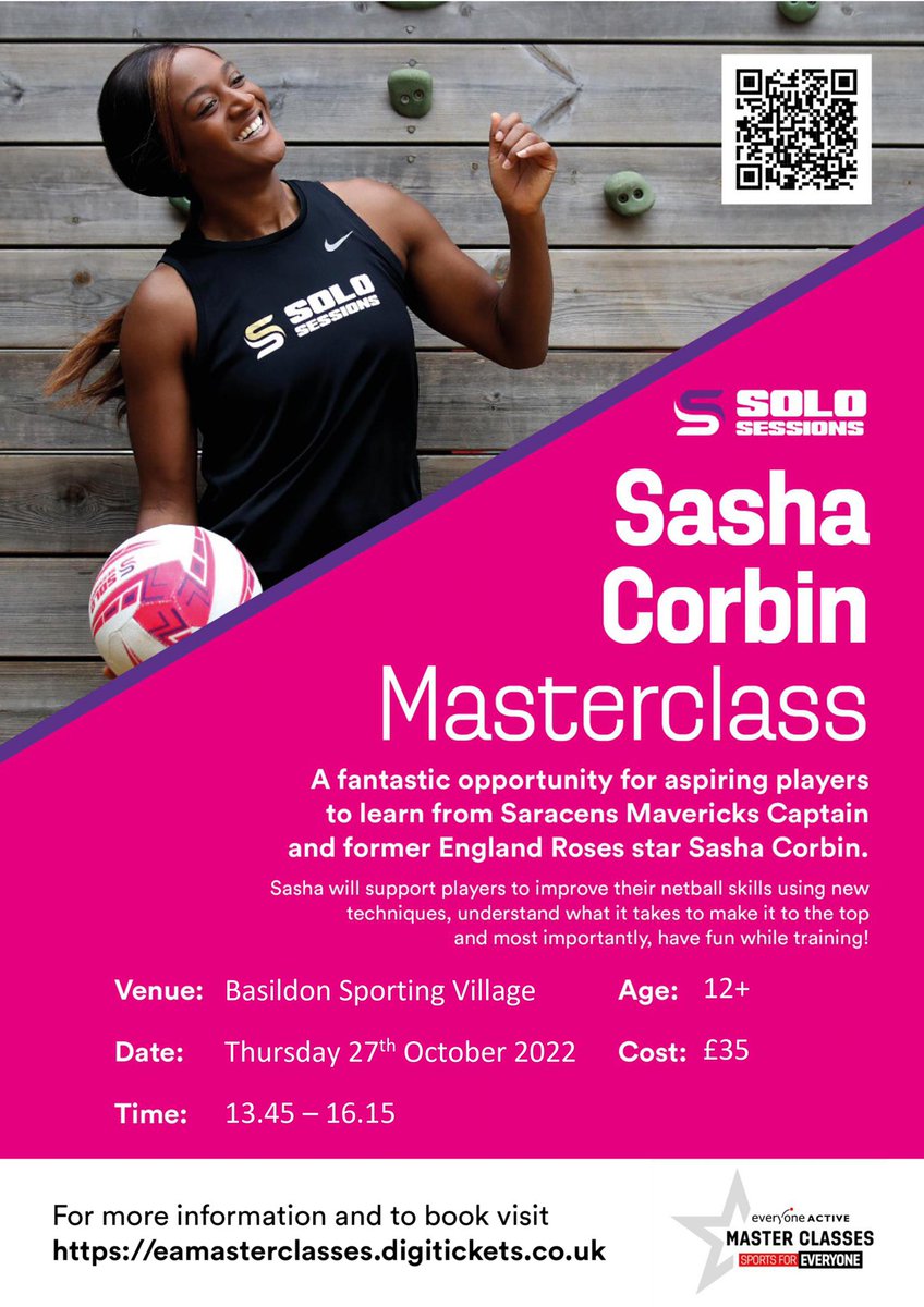 SoloSessionsUK's tweet photo. Join our @Sasha_Corbin as she coaches netball this half term at 2 venues with @EveryoneActive 
📍Basildon &amp; Berkhamstead 

To book:
🔗 https://t.co/KvxKTdAVDq https://t.co/7LVphp3Anc
