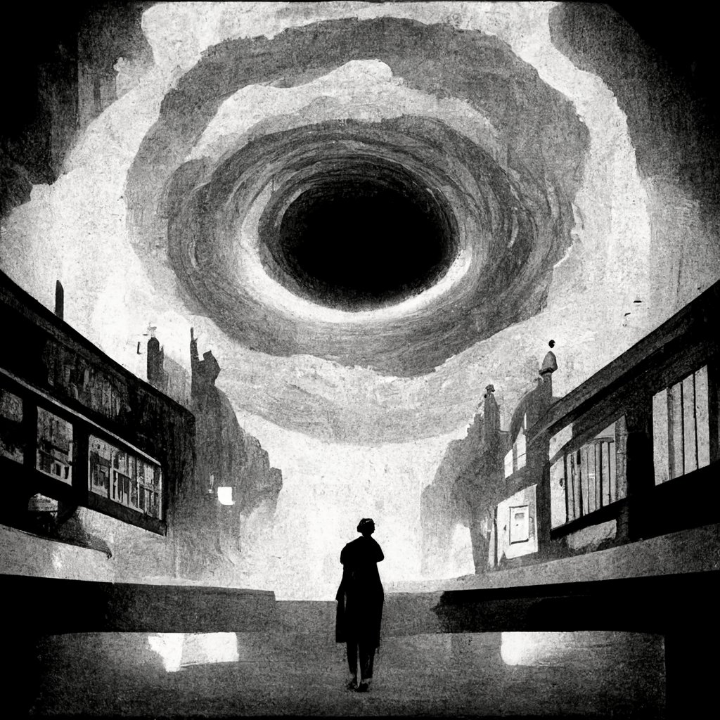 physics_monkey's tweet photo. Mystery of the black hole interior (film noir) #midjourney https://t.co/YHOzsxs90Q
