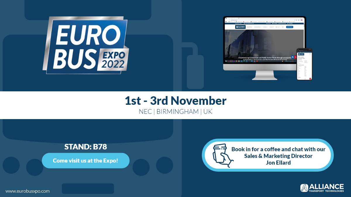 With just 4 weeks to go, we’d like to announce that we are exhibiting at the <a href="/EuroBusExpo/">Euro Bus Expo</a> on 1-3 November.

Come down to the NEC in Birmingham, 📍 stand B78 📍 to see our latest range of products and services.

#EuroBus #bus #coach #exhibition
