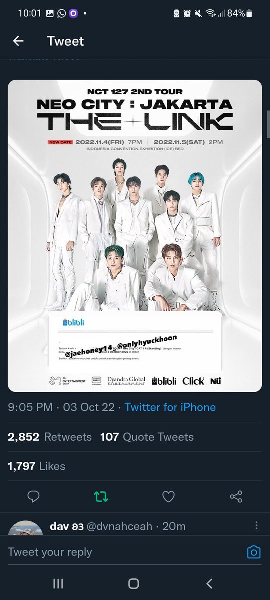jenluffs's tweet photo. @jaehoney14_ @onlyhyuckhoon done all rules yaaa :D semoga aja nana dapett^^ AJAKSKQKISS MAU KETEMU NCT BANGET SOALNYAAA:((( https://t.co/Hnm0AfAuJx