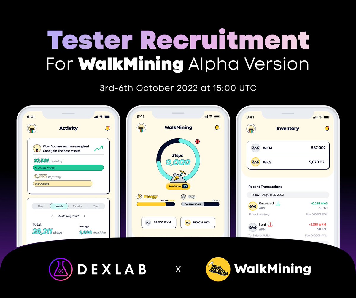 Dexlab_official's tweet image. Dexlab 🧬 WalkMining

@WalkMining Alpha tester #whitelist is now just started! 

#WalkMining is a blockchain reward-based M2E service that can mine tokens just by walking.

Anyone can join, 100% lottery-based whitelist is that does not come often ⛏️😉

📍 bit.ly/3M4lAQv