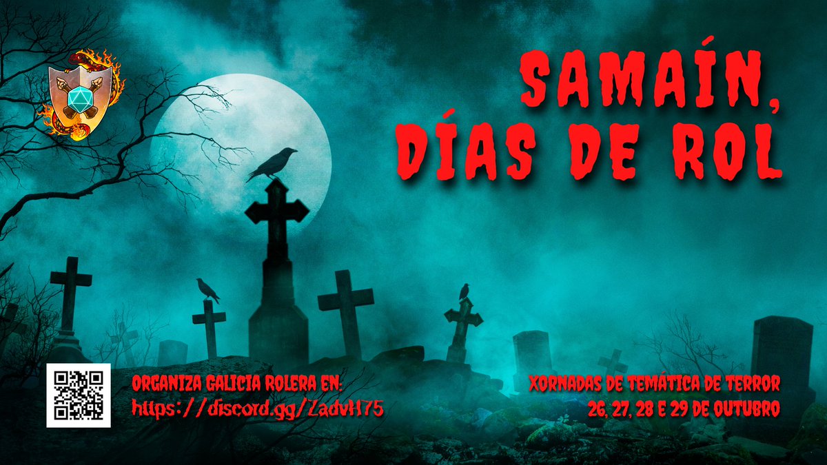 GaliciaRolera's tweet photo. ¡Un año más vuelven los Samaín, días de rol!
Jornadas online (bilingües) dedicadas al género del terror en las que tendremos un total de 10 partidazas.
#samíndíasderol #jornadasroleras #rolonline https://t.co/9vZ3wp5j7v