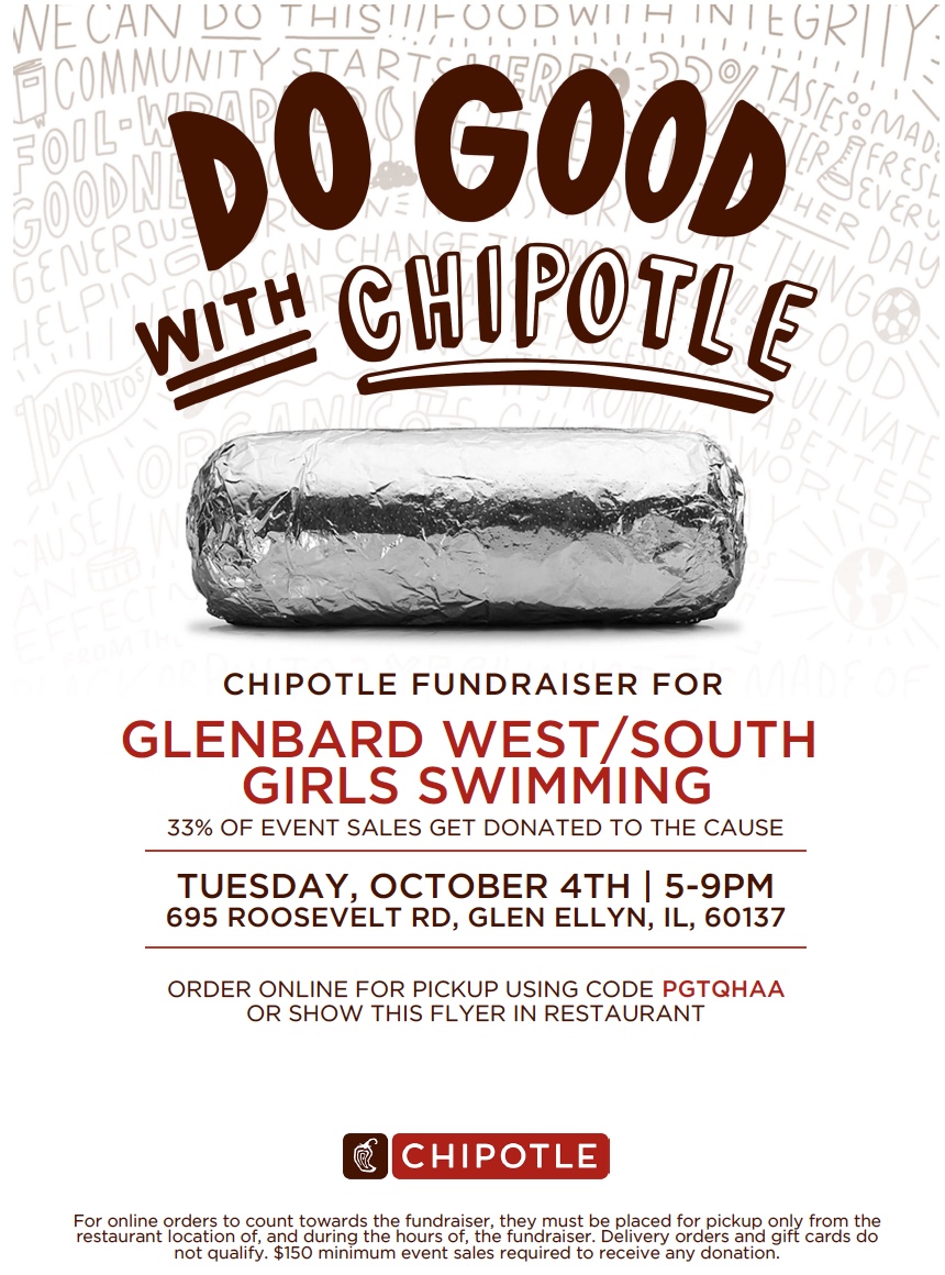 Come out to Chipotle tomorrow evening for some great food with the team! A portion of sales will go to the team if you mention us at checkout between 5-9pm. Bring your friends and family, and we'll enjoy the nice fall weather together.