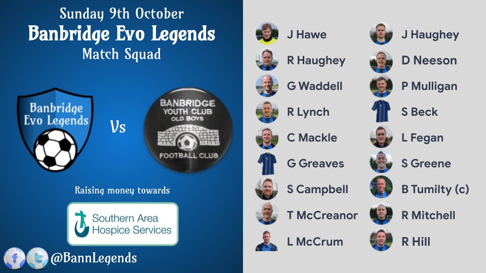 Please come along this Sunday @ 12:30pm <a href="/BannLegends/">Banbridge Legends</a> Vs Banbridge YCOB Football Club raising money for Southern Area Hospice.

Then join us afterwards in A.J. Quinn &amp; sons to watch the Liverpool Vs Arsenal game.