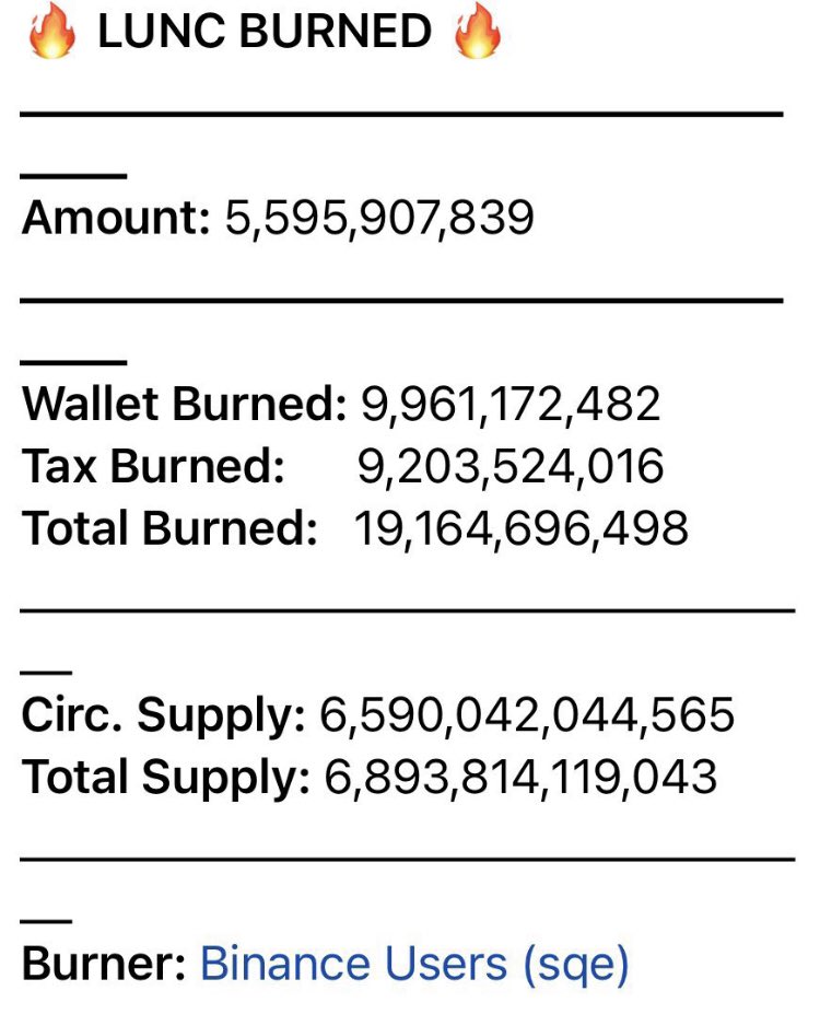 ZMindset1's tweet photo. Biggest exchange #binance have started #lunc burn 🔥there’re high probability for #lunc to hit 1$ in 2-3 years time👉if that happen $100 invested on #lunc at current price 0.00031 will turn $350,000 😳😳
not a financial advice 👉DYOR #LunaClassicCommunity #LUNAC #teraluna https://t.co/5ZIBQGkK8w