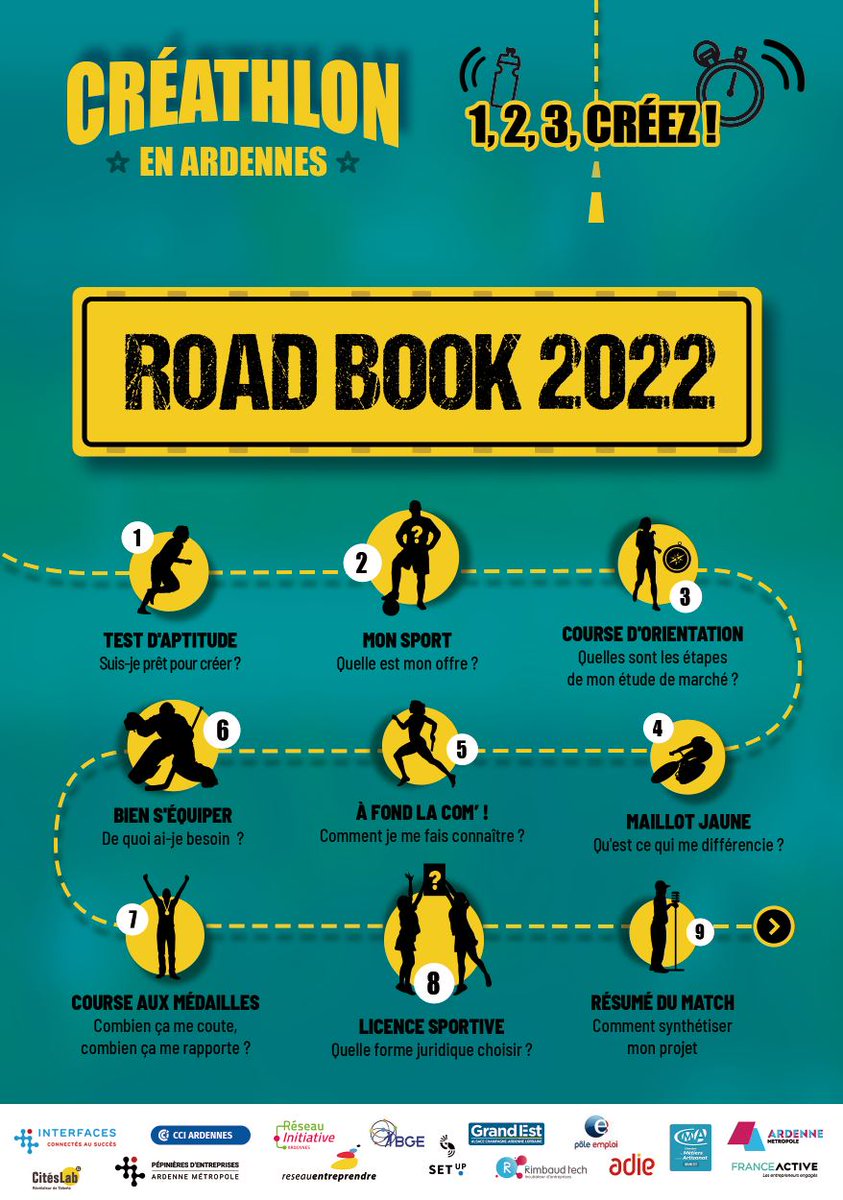 Muni de votre ROAD BOOK vous parcourrez les 10 ateliers du CREATHLON et vous avancez dans votre projet. #entreprise #ardennes 
Avec les acteurs de la création d'entreprises.