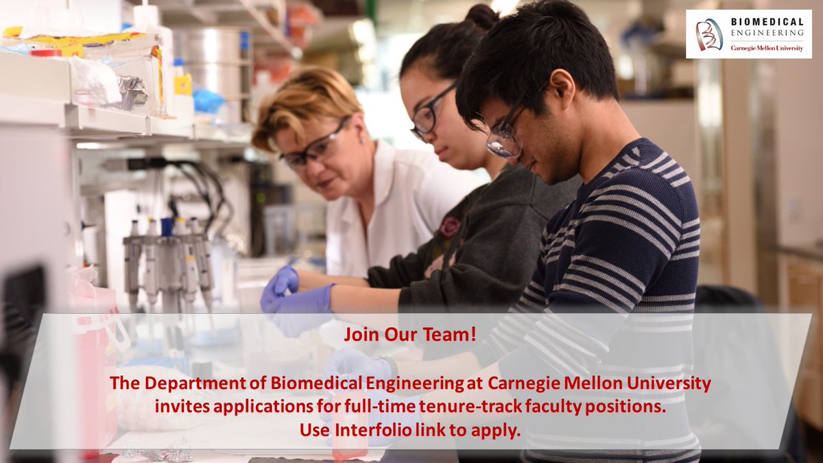 Join Our Team! <a href="/cmu_bme/">CMU_BME</a> invites applications for full-time tenure-track faculty positions. To apply: apply.interfolio.com/113864