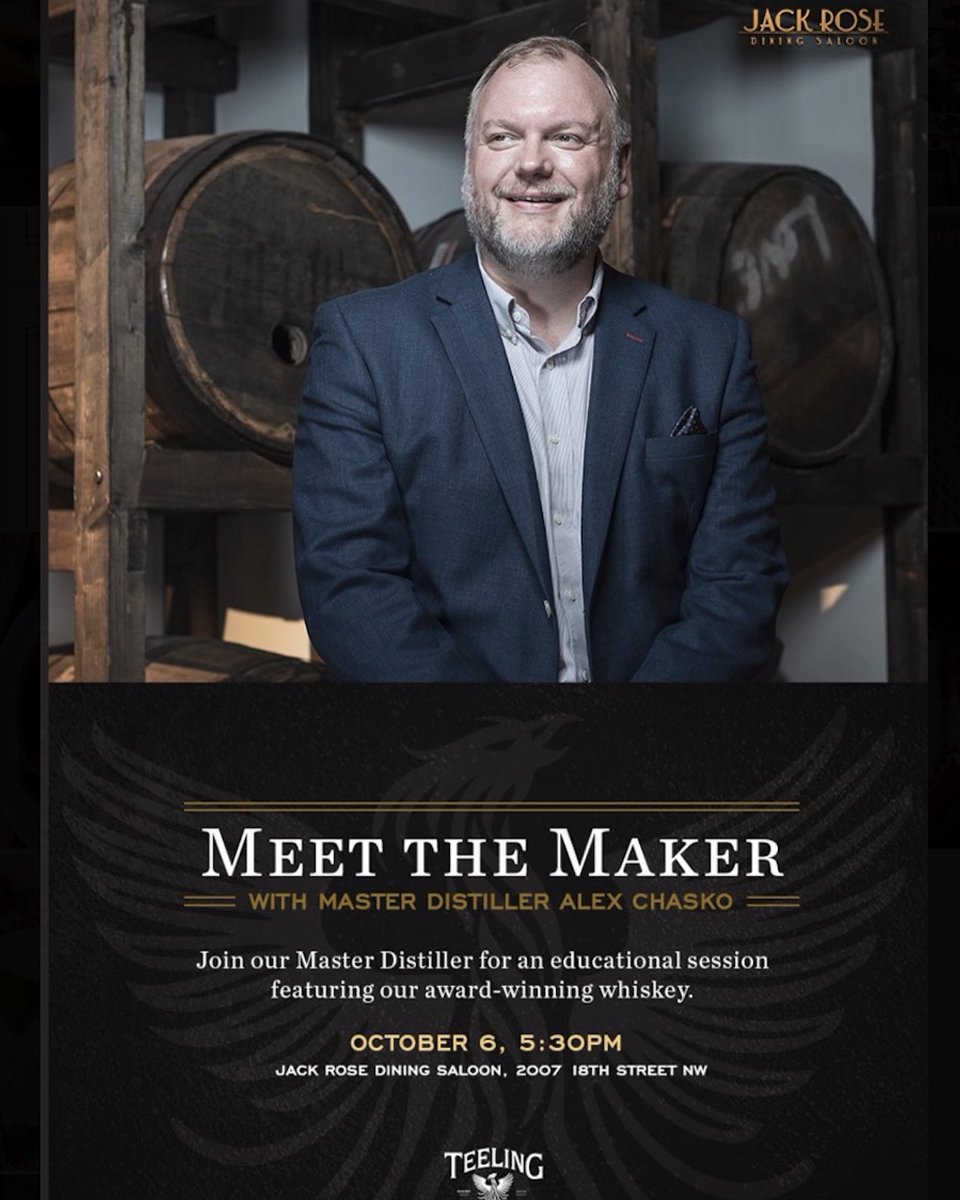 MEET THE MAKER 🥃 This Thursday (10/6), <a href="/teelingwhiskey/">Teeling Whiskey</a> master distiller Alex Chasko is hosting a complimentary meet-and-greet &amp; educational whiskey tasting!

If you love Irish whiskey or just want to learn more + taste limited release drams, RSVP to info@jackrosediningsaloon.com