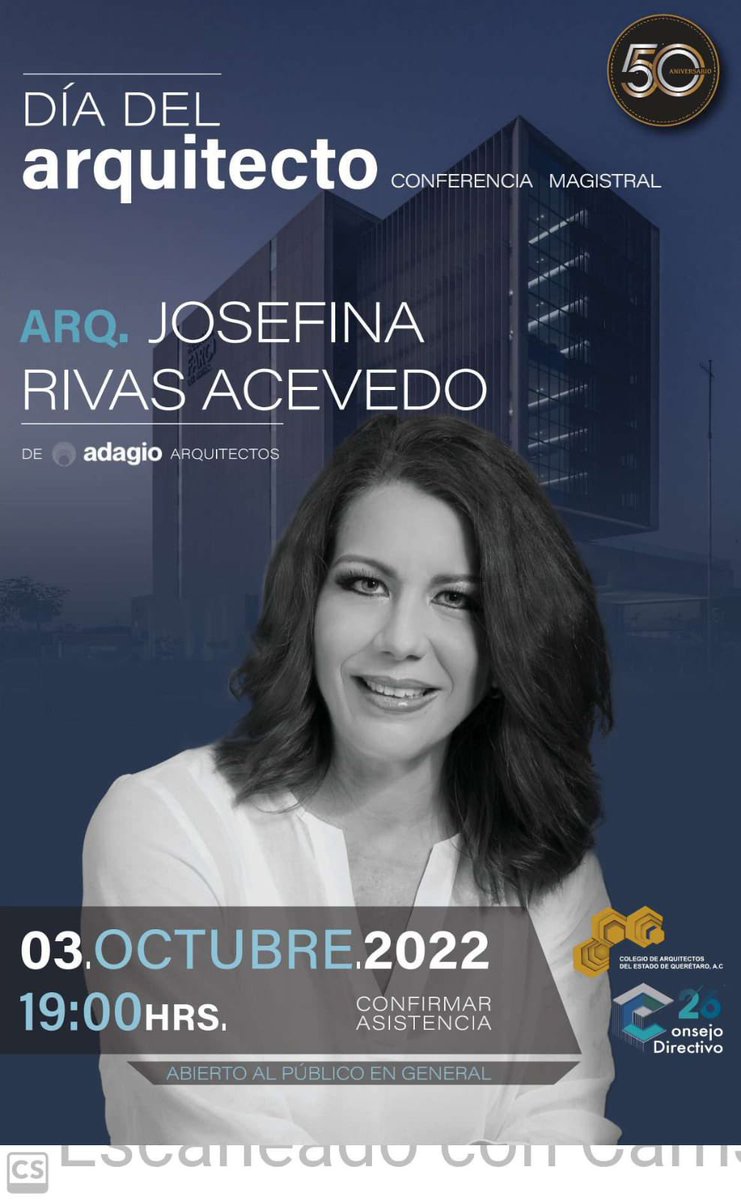 caeqroac's tweet photo. Nos vemos hoy en las instalaciones del @caeqroac a las 19:00 H, para presenciar la Conferencia Magistral en el marco del los festejos por el “Día del Arquitecto”, como ponente la Arq. Josefina Rivas Acevedo de Adagio Arquitectos. 

(Conferencia abierta al público en general) https://t.co/xvqy2TMnxU