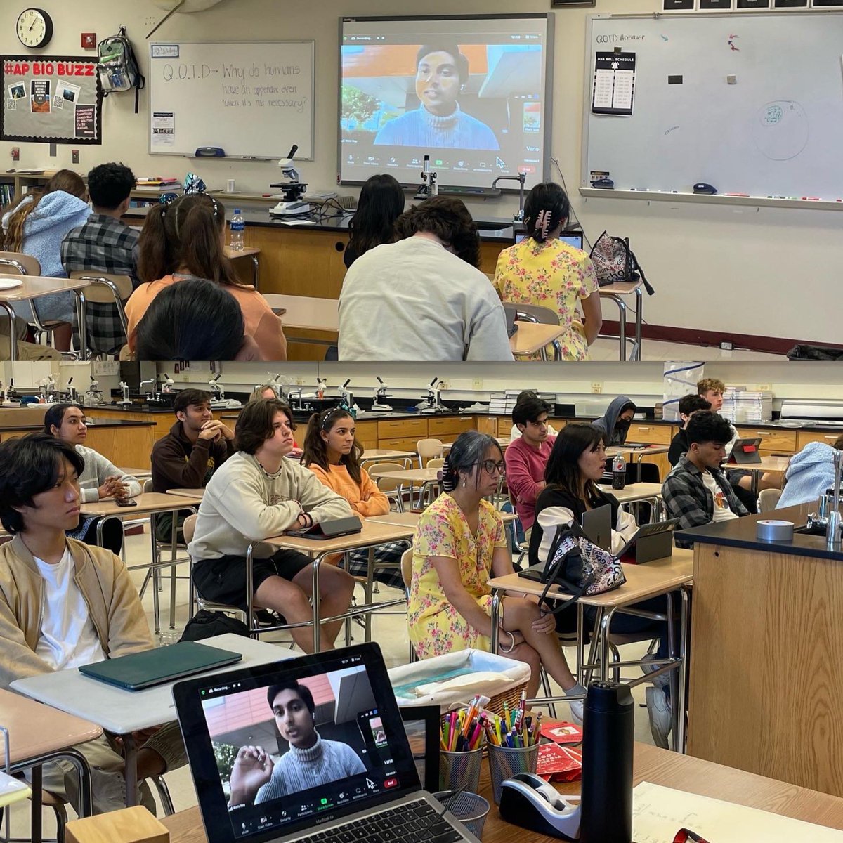 MrsFennig's tweet photo. #BHSAPR Ss welcomed @barrington_220 alumni @rishi_ray1 back to speak about his experience with #research π¬ π¦ π§«π₯Ό#WeBelong220 https://t.co/C159ZmNNVZ