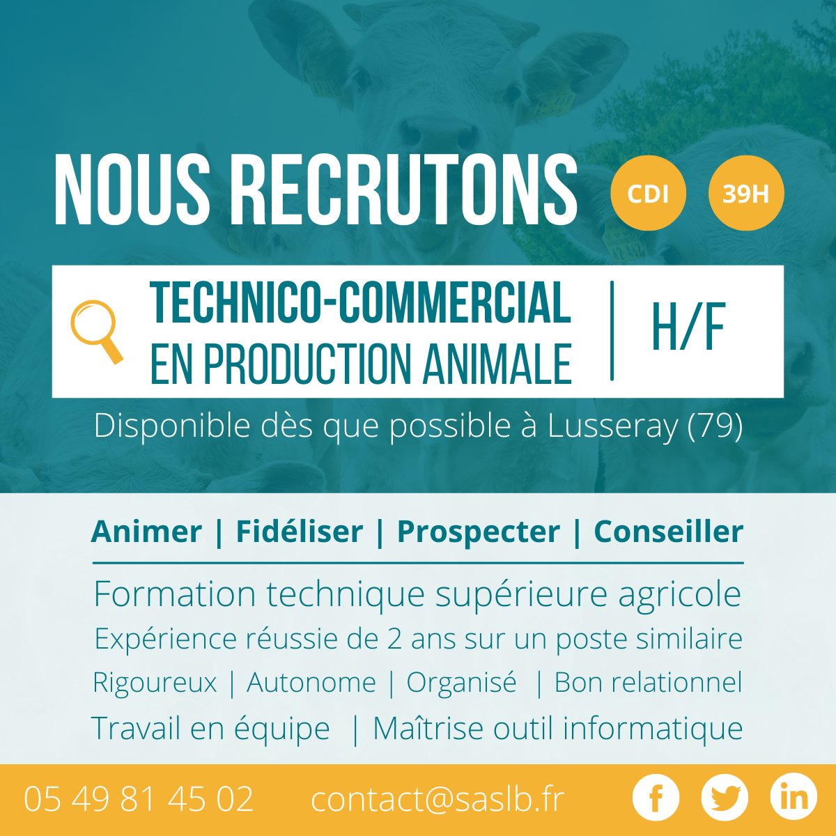 | NOUS RECRUTONS au poste de Technico-Commercial en Production Animale | Contactez-nous !