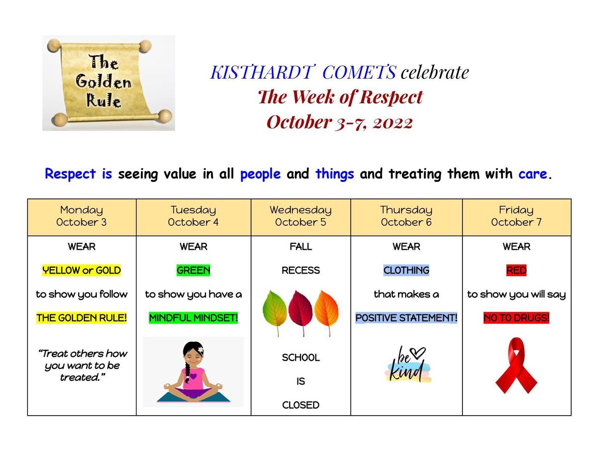 @HTSD_Kisthardt celebrates “The Week of Respect” with a spirit week! Today we follow “The Golden Rule” to show our respect toward others. @WeAreHTSD