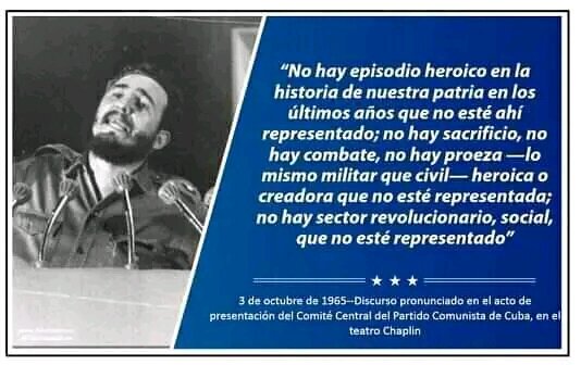 #Cuba 🇨🇺 El 3/10/1965 ¡Día memorable!  #FidelPorSiempre anunció la integración del Primer Comité <a href="/PartidoPCC/">Partido Comunista de Cuba</a> y que a partir de ese momento se llamaría #PCC, se fundó  el Periódico @Granma_Digita y se leyó la carta de despedida del Ché. #CubaEsAmor #TodosJuntos #FuerzaCuba  🇨🇺