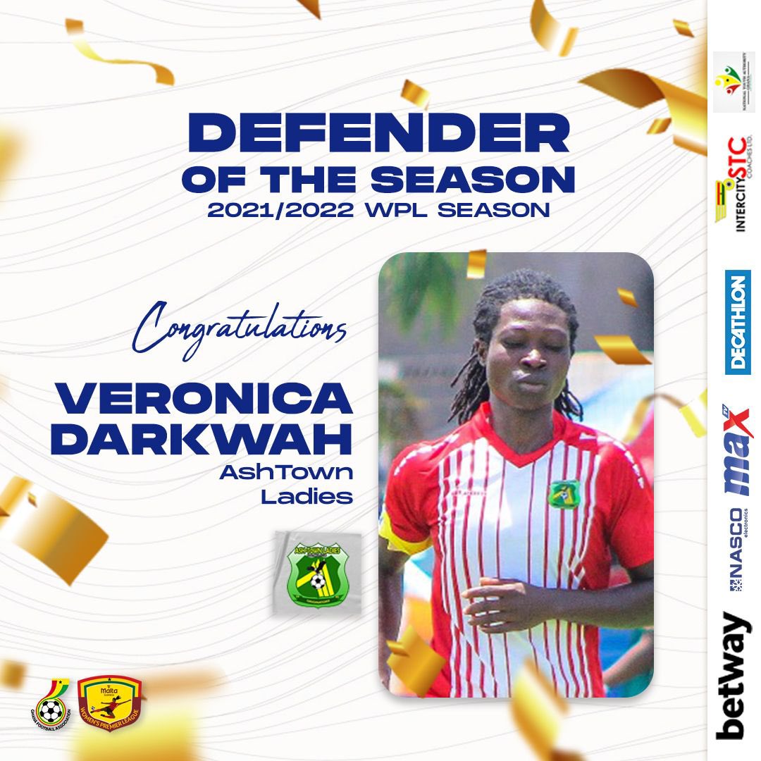 ashtownladiesgh's tweet image. Yes #SheDidIt

We present to you the @wplgh_official wall of Jericho Veronica Darkwa

Our skipper adjudged Defender of the season for 2021/2022 WPL

👍Well deserved

@betway_gh 
#Originators