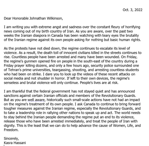 Kasra_Ha's tweet photo. I wrote to my MP. You do it too. Contact your public officials. Demand action. 

#Mahsa_Amini‌
#Woman_Life_Freedom 
#مهسا_امینی
#زن_زندگی_آزادی https://t.co/MhqqkDgww3