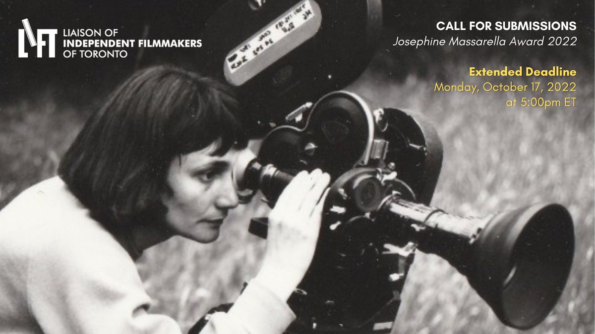 ⏳TWO WEEKS TO EXTENDED DEADLINE—<a href="/LIFTfilm/">LIFT</a>'s JOSEPHINE MASSARELLA ARTIST AWARD 2022 for female-identifying artists 50 years and older to return to filmmaking. Deadline is Monday, October 17 at 5pm ET. Details: lift.ca/programming-ho… #Filmmaking #Toronto #TOArts #Hamilton #HamOnt