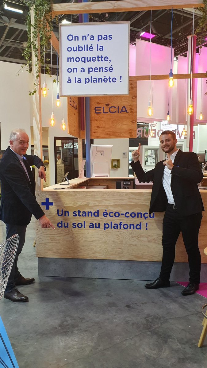elcia_fr's tweet photo. 📸En direct de @Batimat ! Notre stand 100% éco-conçu, c'est :
- sans plancher technique, ni moquette
- sans déchets
- avec des matériaux recyclables
- entièrement réutilisé, n'est-ce pas #muto😉
Made by @GalisNews 
#Batimat #Batimat2022 https://t.co/iCRcUkLCpz