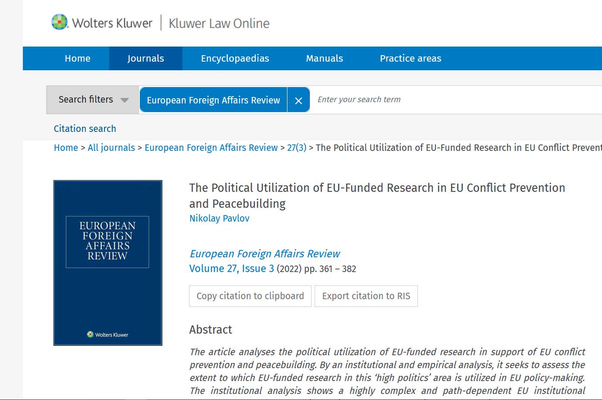 cde4peace (@cde4peace) on Twitter photo Very glad to see my article on the 🇪🇺 research-policy interface published in <a href="/EFAReview/">European Foreign Affairs Review</a> 👉bit.ly/3SQcb19 Many thanks to <a href="/EFAReview/">European Foreign Affairs Review</a> editors <a href="/RamsesWessel/">Ramses A. Wessel 🇪🇺</a> @StevenBlockmans and Saïd Hammamoun as well as to the anonymous reviewers for their helpful comments. Very glad to see my article on the 🇪🇺 research-policy interface published in <a href="/EFAReview/">European Foreign Affairs Review</a> 👉bit.ly/3SQcb19 Many thanks to <a href="/EFAReview/">European Foreign Affairs Review</a> editors <a href="/RamsesWessel/">Ramses A. Wessel 🇪🇺</a> @StevenBlockmans and Saïd Hammamoun as well as to the anonymous reviewers for their helpful comments.