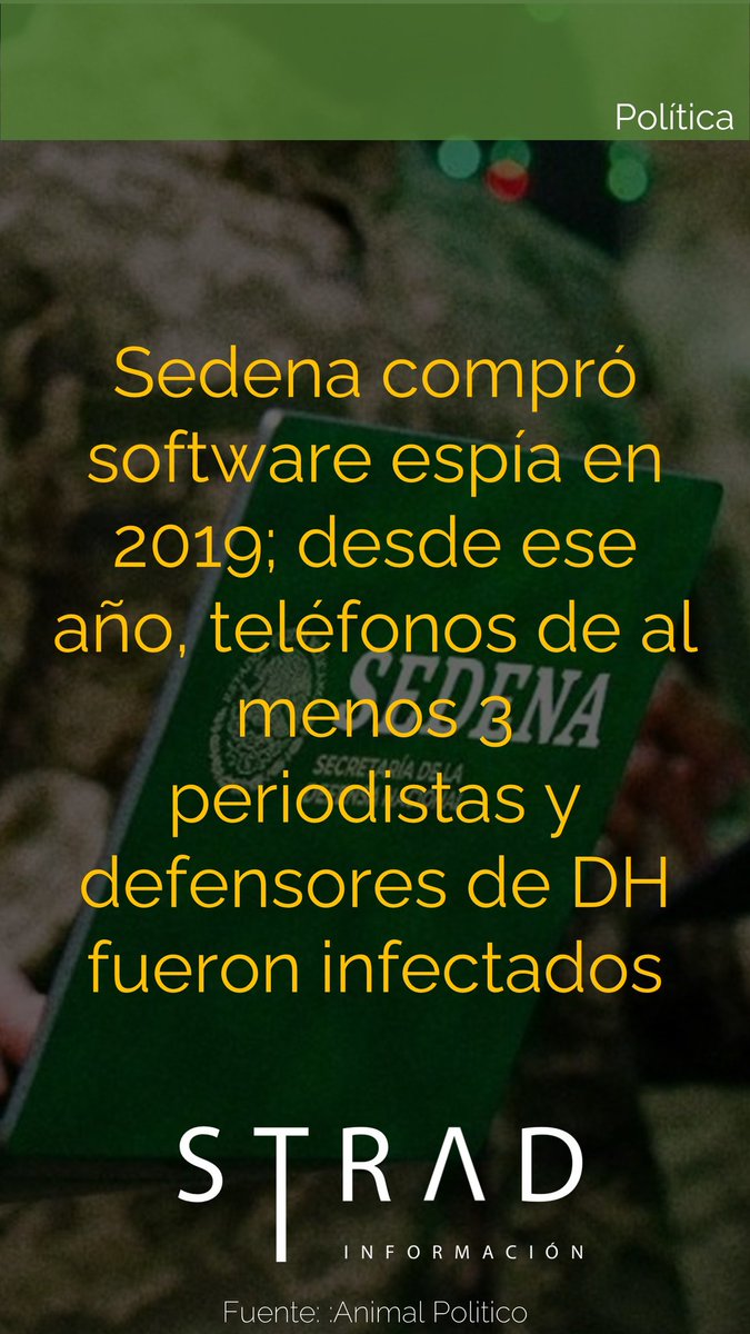 Strad_tw's tweet photo. Sedena compró software espía‼️
#SEDENA #Pegasus #FuerzasArmadas #DerechosHumanos https://t.co/RSARyUpIqW
