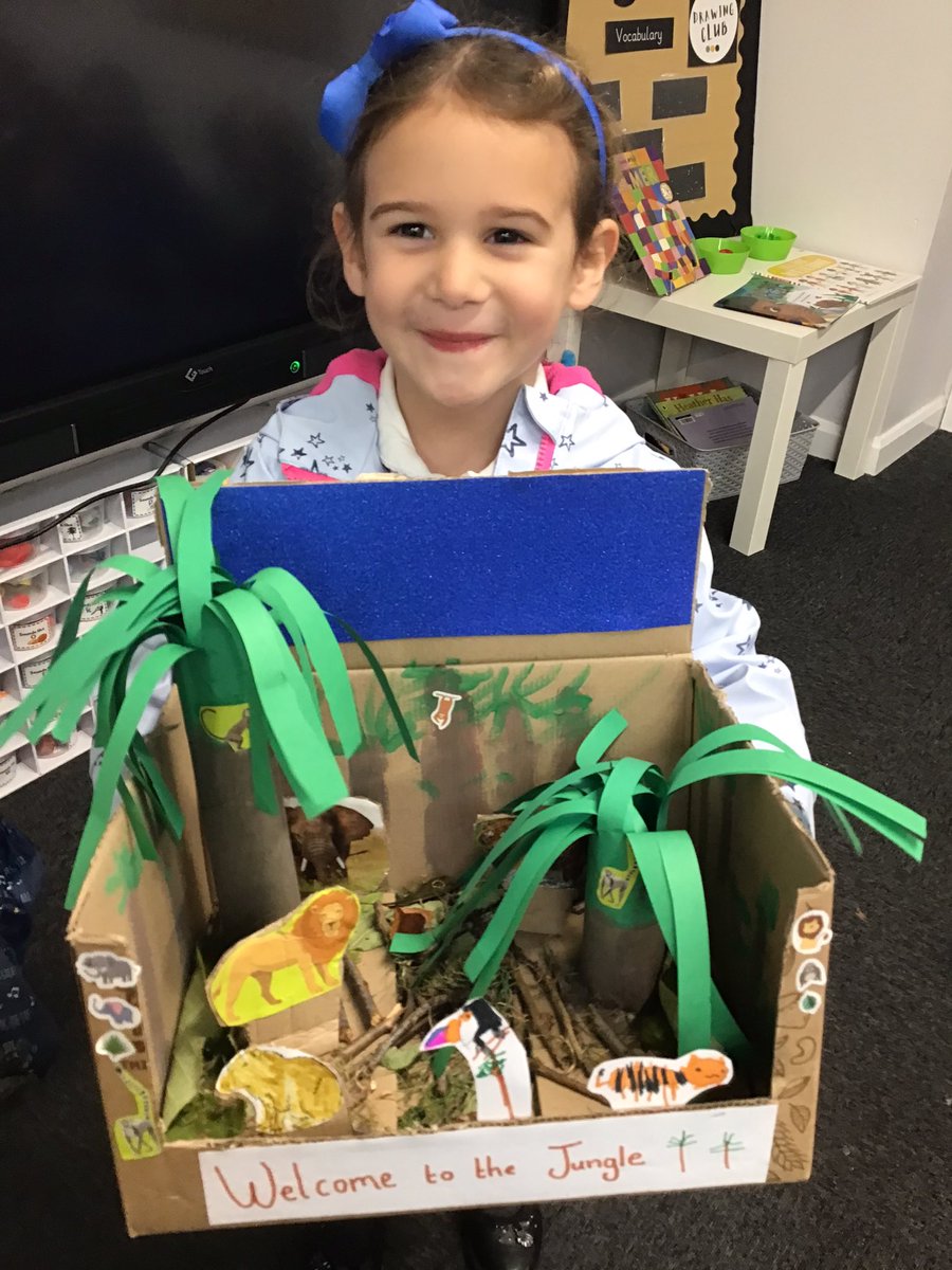 Grimoldby_Y3's tweet photo. We’ve had so many amazing jungle boxes in for homework this term! 🌴 🐅 🐘 #jungleexplorers #creativity https://t.co/9Q0jf6How1