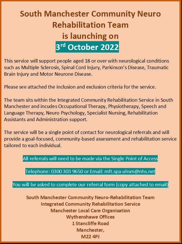 📢Delighted to announce the launch of the South Manchester Community Rehab team with key focus on supporting and improving patient care. For more information on referral criteria, please click the link below📢👇
gmnisdn.org.uk/news/launch-of…