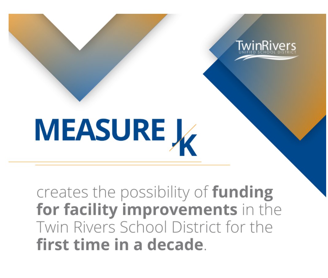 TwinRiversUSD's tweet photo. Measures J and K create the possibility of funding for facility improvements in middle and high schools throughout TRUSD.
The district has not had a revenue measure to fund health and safety improvements at its aging facilities in more than a decade.
https://t.co/NpcxlQ18HV https://t.co/3WfcPa85yE