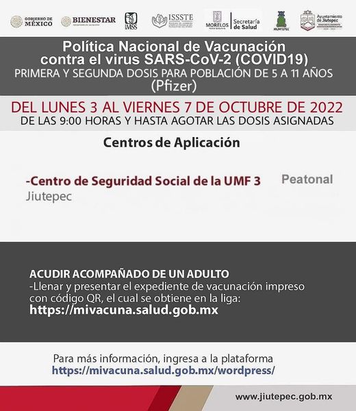 Morelos_2025's tweet photo. En las instalaciones del @IMSS_Mor en la colonia Centro #Jiutpec se están aplicando vacunas de Pfizer contra el #COVID19 para niñas y niños de 5 a 11 años además, vacunas de Neumocóccica Conjugada para niñas y niños de 0 a 7 años, así como para personas adultos mayores de 65 años https://t.co/qPahog8B9P