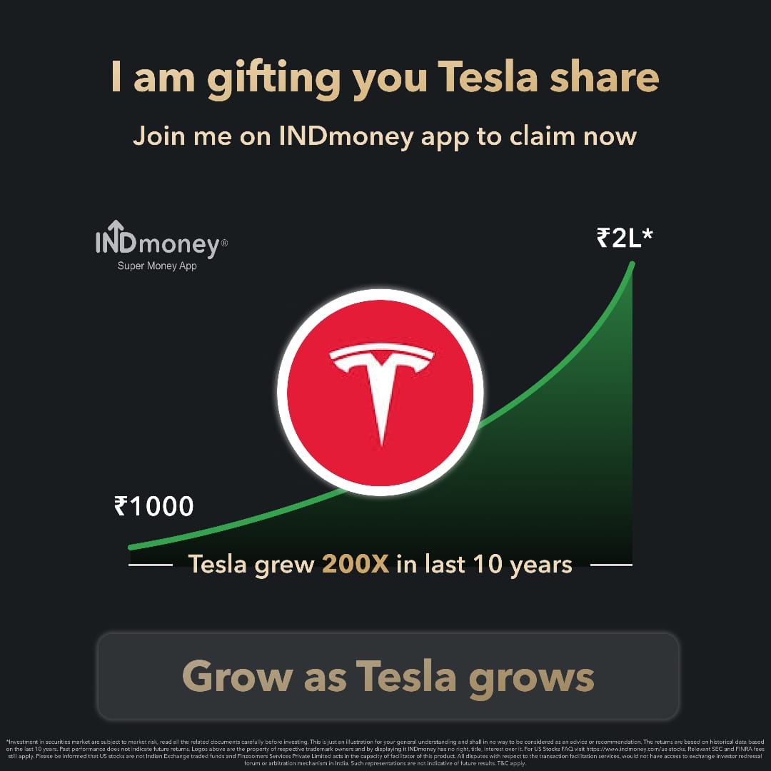gh_manas's tweet photo. Hi, did you know Tesla grew by 200X in the last 10 years?  Now own Free Tesla Share worth ₹1000 and Grow as Tesla grows .Enter my code HSU5N1TQTSL while signing up on INDmoney and earn US Stocks worth ₹1000 when you deposit in y👉🏼 https://t.co/ahWXanGH7q https://t.co/umXX1hUqMT