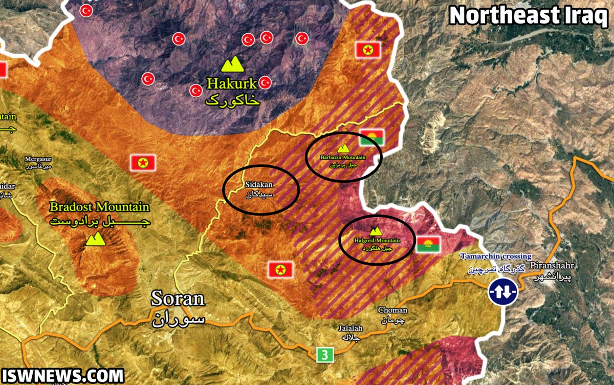 A7_Mirza's tweet photo. #Iran #Iraq
The Islamic Revolutionary Guard Corps #IRGC attacked positions of terrorist groups in #Sidekan region and #Halgord and #Barbazin heights with Mohajer-6 drones and multiple rocket launchers. https://t.co/ccOAxF0GXz