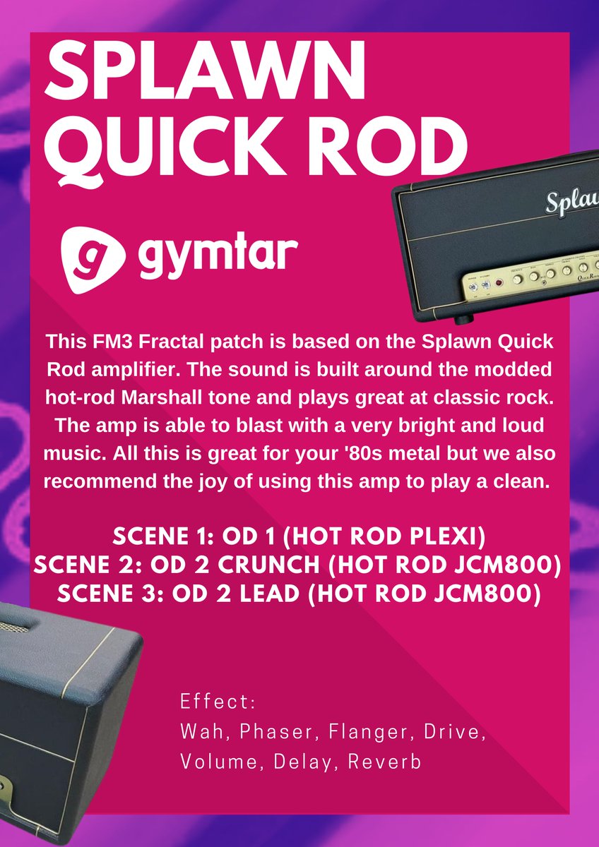 GuitarGymtar's tweet photo. #FM3 #Fractal patch inspired by the amazing #Splawn Quick Rod. A loud #amp blasting with a very bright music your '80s metal classics. Not for everyone though, as the very tight and responsive sound doesn't forgive any mistaken note! Buy now from https://t.co/7QsClHrR0l https://t.co/yd4PXjcPWO