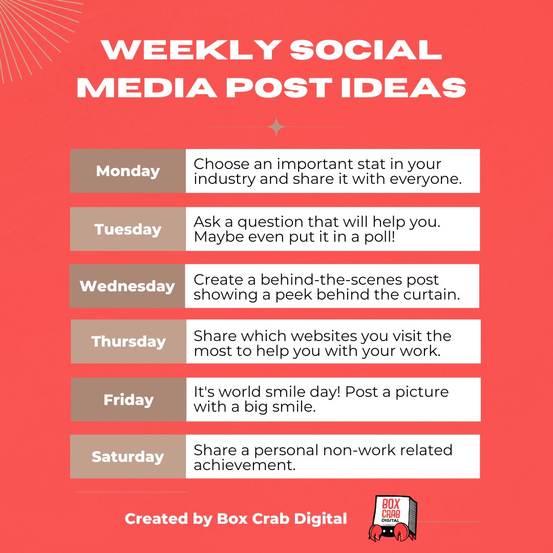 Here's this weeks social media post ideas! Use them as inspiration to help you post this week.