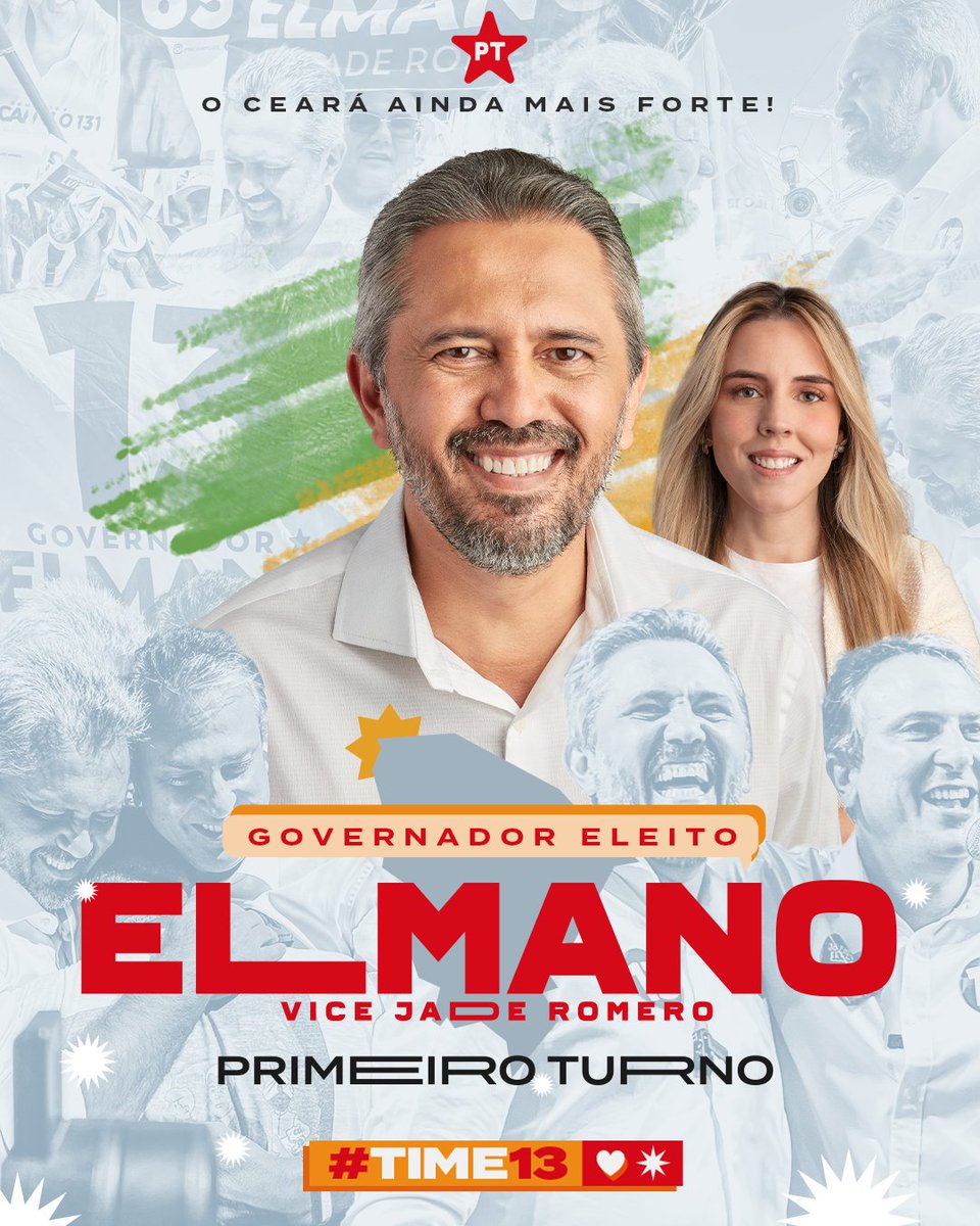 PTCeara's tweet photo. Com 53% dos votos válidos, @elmanofreitas está eleito governador do Ceará no primeiro turno! Obrigado a todos que acreditaram nessa onda vermelha que tomou conta do nosso Ceará!
#PTCeará #Time13 #Vote13
Partido dos Trabalhadores do Ceará - CNPJ 07.044.522/0001-3 https://t.co/N6irKiQSUb
