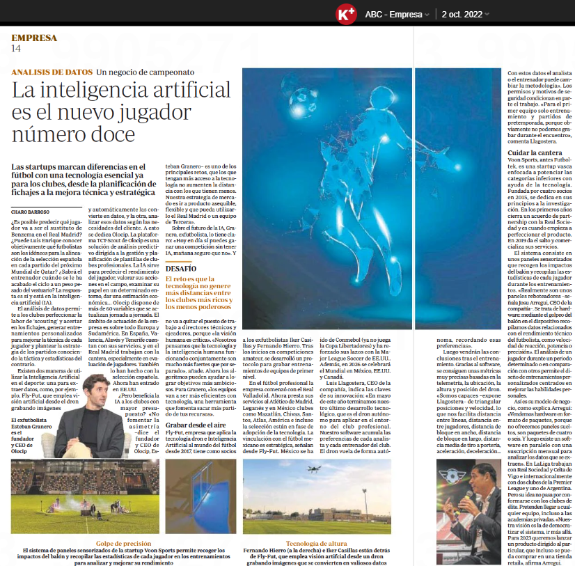 VoonSports's tweet photo. 🎙️ @Josu_Arregui
"El análisis de un jugador durante un periodo determinado o en comparación con otros permite el diseño de entrenamientos personalizados centrados en mejorar las habilidades personales"
🗞️ @abc_es , @Olocip_Lab , #FlyFut
#technology #sportstech https://t.co/eG4jzc1k2v